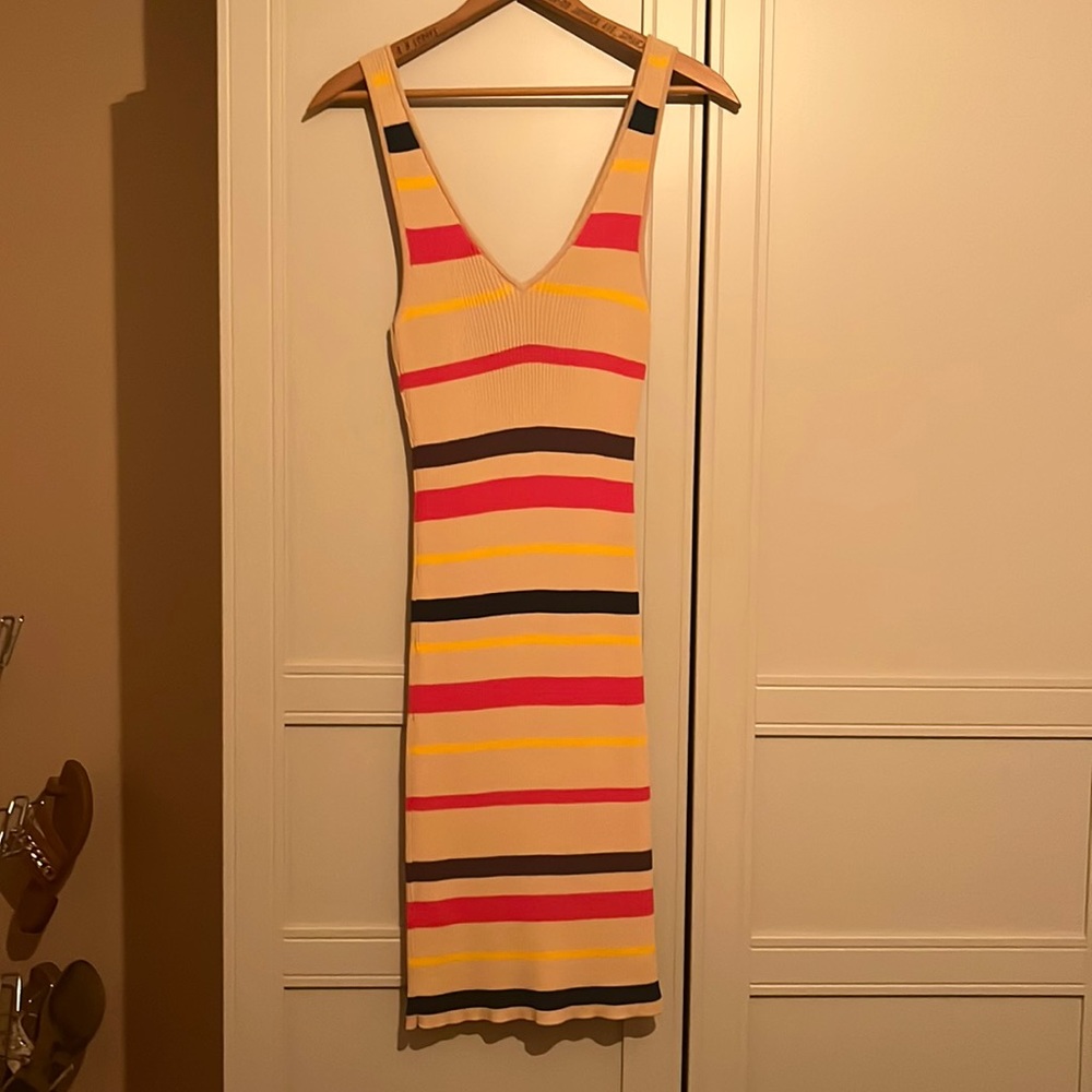 Beige midi striped guess dress - small